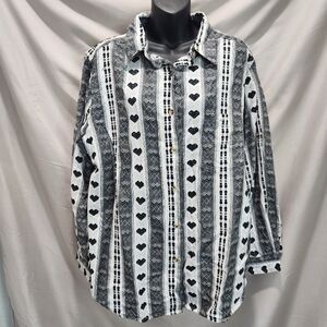 CST Blues Vintage 90s Whimsygoth Black Heart 100% Cotton Button Down Shirt